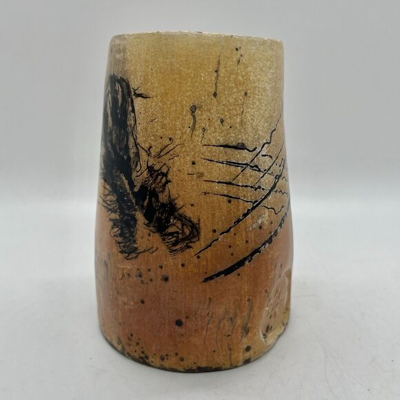 Vintage Signed Art Pottery Vase Vessel 4.5” Clay Bird Signed Rustic Primitive - Picture 4 of 8